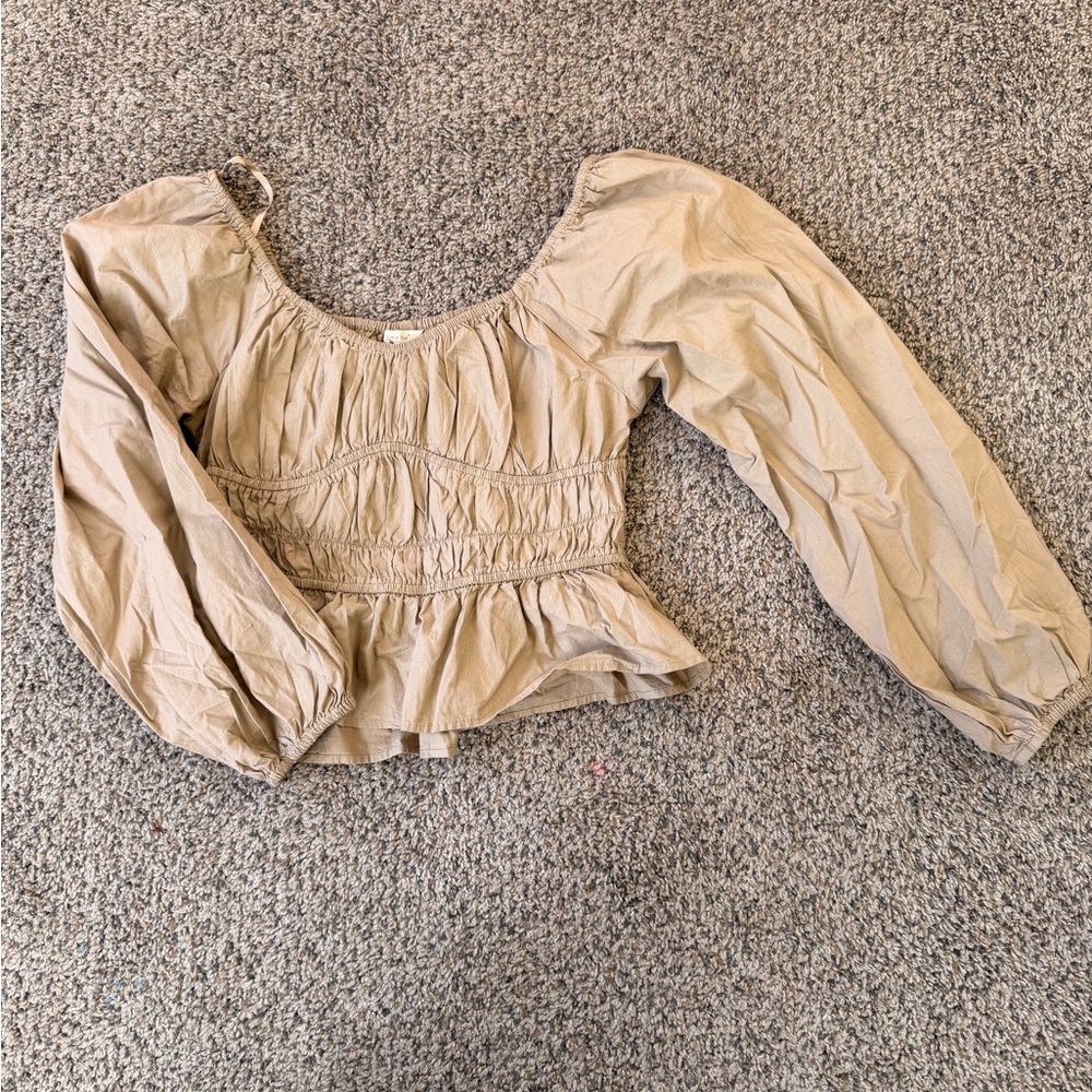 Tan Long Sleeve Peasant Blouse